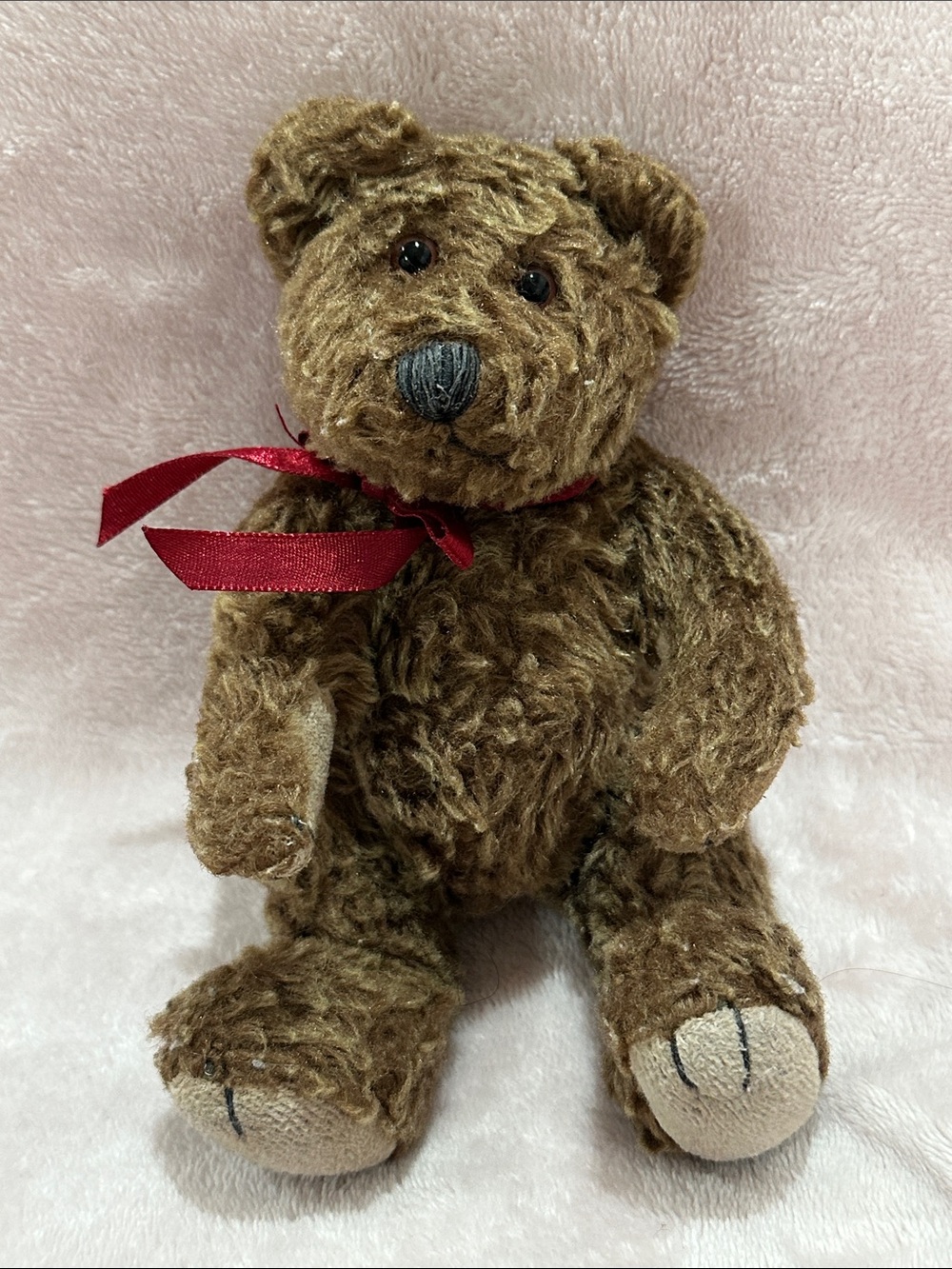 Boyd’s Bear vintage Brown Plush Teddy Bear with burgundy Ribbon - moveable